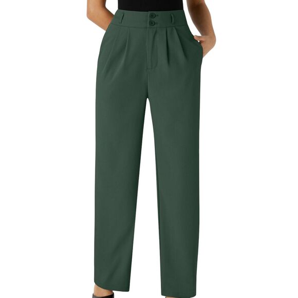Halara Dark Green High Waist Zip Double Button Pleated Dress Pants Size Large - Picture 9 of 9